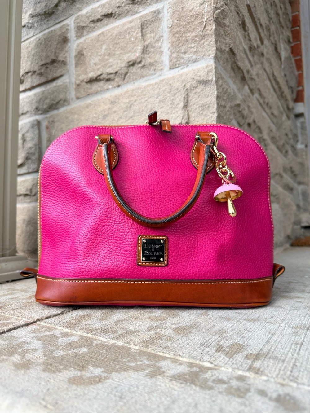 Dooney & Bourke Hot Pink Pebble Grain Domed Leather Satchel